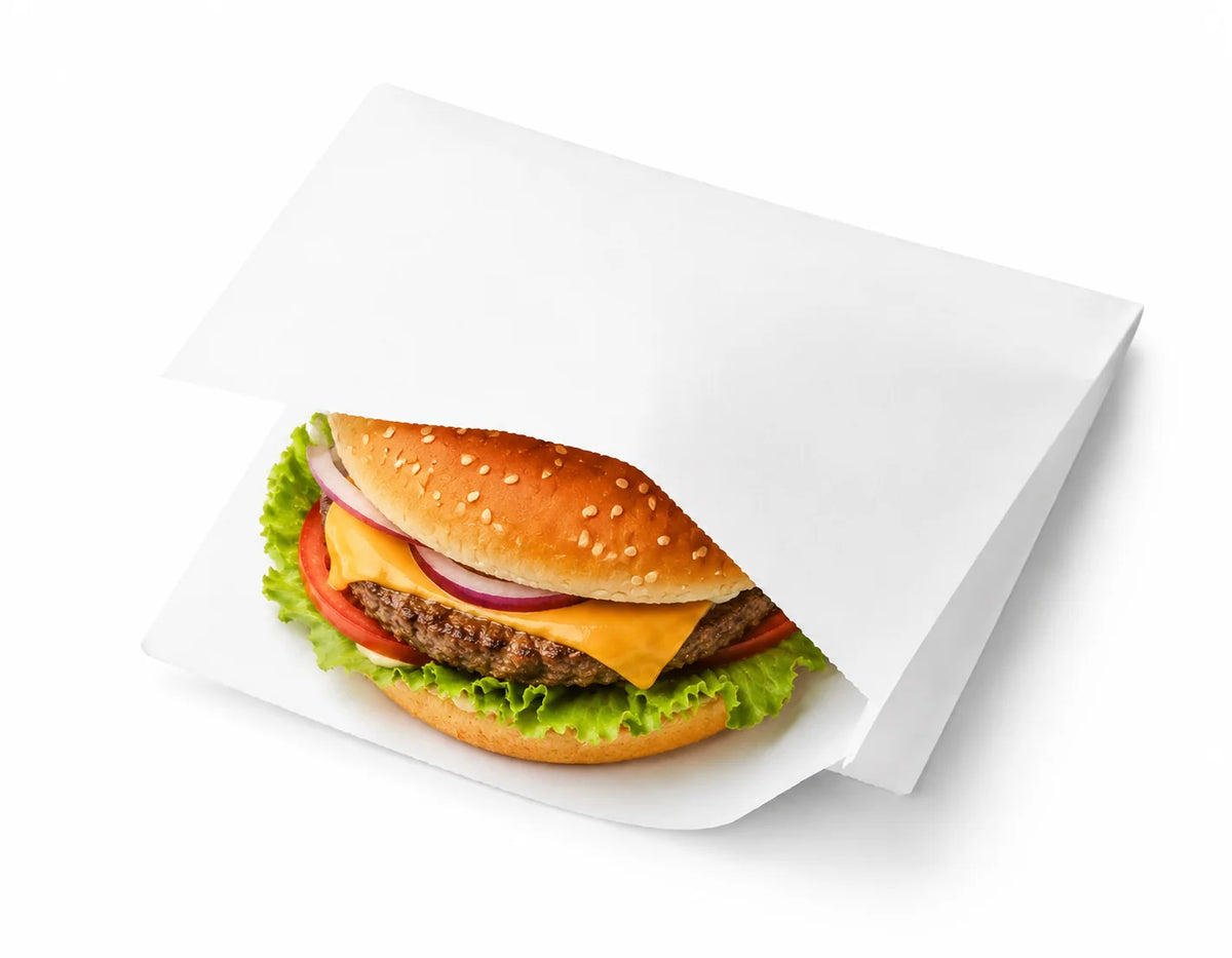 Burgertüte, Kraftpapier, Weiß, 130 × 130 mm – mit Burger
