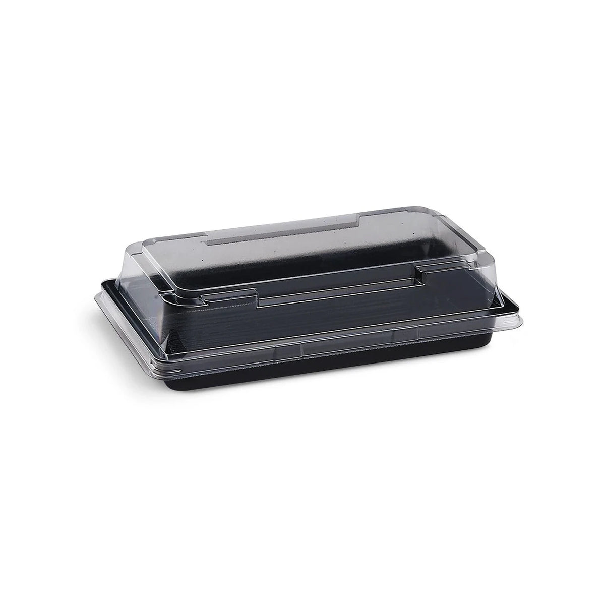 Sushi-Schale S, PET, Schwarz, 140,5 × 80 × 21,6 mm, inkl. Deckel – leer, mit Deckel