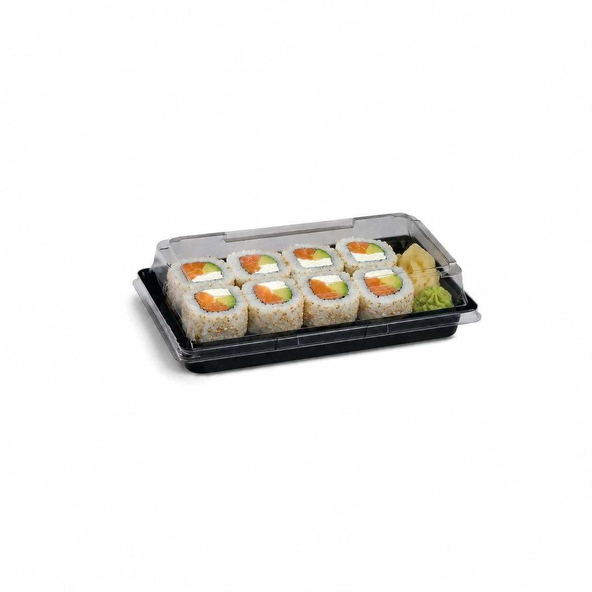 Sushi-Schale M, PET, Schwarz, 163 x 112 x 21,1 mm, inkl. Deckel – gefüllt mit Sushi