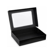 Sushi-Faltbox Nr. 6, Kraft/Schwarz, 260 × 190 × 50 mm, mit Sichtfenster – geöffnet